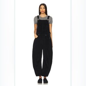 Free people black good luck corduroy barrel overalls nwot xl